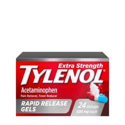Tylenol Extra Strength Acetaminophen Rapid Release Gels, Extra Strength Pain Reliever & Fever Reducer Medicine, Gelcaps with Laser-Drilled Holes Acetaminophen