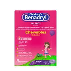 Benadryl Allergy Relief Chewable Tablets - Diphenhydramine - Grape Flavor - 20ct