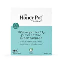 The Honey Pot Company Organic Cotton Super Tampons - 18ct