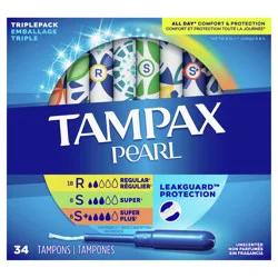 Tampax Pearl Triplepack Regular/Super/Super Plus Unscented Tampons 34 ea