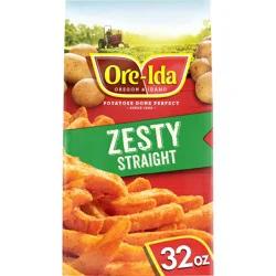 Ore-Ida Zesty Straight Seasoned French Fries Fried Frozen Potatoes, 32 oz Bag