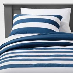 Twin Rugby Stripe Cotton Comforter Set Navy - Pillowfort
