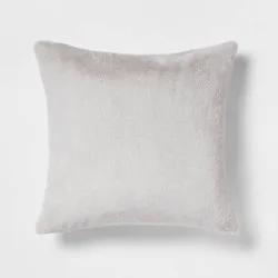 Oversized Faux Rabbit Fur Square Throw Pillow Gray - Threshold™