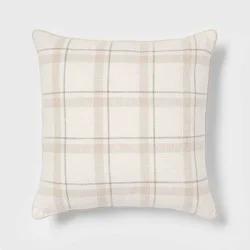 Woven Striped with Plaid Reverse Square Throw Pillow Neutral - Threshold™