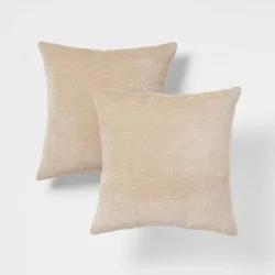 2pk Chenille Square Throw Pillows Neutral - Threshold™