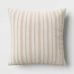 Cotton Flax Woven Striped Square Throw Pillow Beige - Threshold™