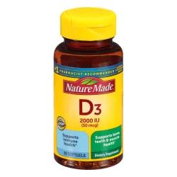 Nature Made Vitamin D3, 90 Softgels, Vitamin D 2000 IU (50 mcg) Helps Support Immune Health, Strong Bones and Teeth, & Muscle Function, 250% of the Daily Value for Vitamin D in Only One Daily Softgel