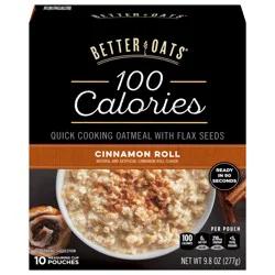 Better Oats 100 Calorie Cinnamon Roll Oatmeal with Flax Seeds, 10 Instant Oatmeal Packets, 9.8 OZ Pack