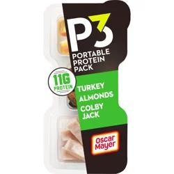 P3 Portable Protein Snack Pack with Turkey, Almonds & Colby Jack Cheese Tray
