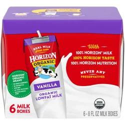 Horizon Organic Shelf-Stable 1% Low Fat Milk Boxes, Vanilla, 8 oz., 6 Pack
