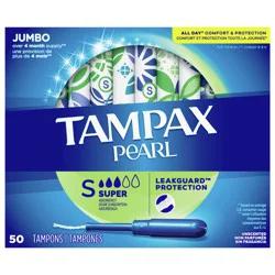 Tampax Pearl Tampons Super Absorbency with LeakGuard Braid - Unscented - 50ct