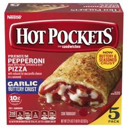 Hot Pockets Pepperoni Pizza Garlic Buttery Crust Frozen Snacks, Pizza Snacks Made with Mozzarella Cheese, 15 Count Frozen Sandwiches