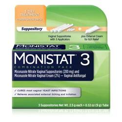 Monistat 3 Day Yeast Infection Treatment, 3 Miconazole Suppository Inserts & External Itch Cream