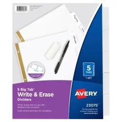 Avery Big Tab Write-On Dividers with Erasable Laminated Tabs White