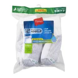 Hanes Boys' Ankle Cushion Socks, White, 12 Pairs, Size Medium
