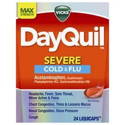 Vicks DayQuil SEVERE Cold & Flu Medicine, Maximum Strength 9-Symptom Non-Drowsy Daytime Relief for Headache, Fever, Sore Throat, Minor Aches and Pains, Chest Congestion, Stuffy Nose, Nasal Congestion, Sinus Pressure, and Cough, 24 Liquicaps