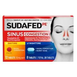 Sudafed PE Sinus Congestion Day + Night Maximum Strength Decongestant & Antihistamine Tablets with Phenylephrine HCl & Diphenhydramine HCl, Helps Nasal & Sinus Pressure & Congestion