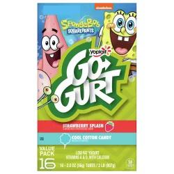 Go-GURT SpongeBob SquarePants Strawberry Splash and Cool Cotton Candy Kids Fat Free Yogurt Variety Pack, Gluten Free, 2 oz. Yogurt Tubes (16 Ct)
