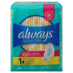 Always Ultra Thin Pads with Flexi-Wings, Size 1, Regular, Unscented, 46 CT