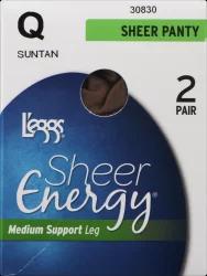 L'eggs Sheer Energy Control Top, Reinforced Toe Pantyhose, Suntan Q