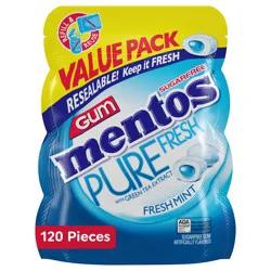 Mentos Pure Fresh Sugar-Free Chewing Gum, Xylitol, Fresh Mint Flavor, Resealable Bag, 120 Piece (Pack of 1)