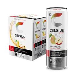 CELSIUS Sparkling Fuji Apple Pear, Functional Essential Energy Drink 12 Fl Oz (Pack of 4)