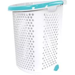 Home Logic Rolling Laundry Hamper - White With Teal Handle