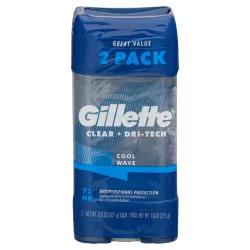 Gillette Antiperspirant Deodorant for Men, Clear Gel, Cool Wave, 72 Hours Sweat Protection - 3.8oz/2 Pack
