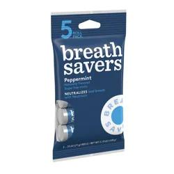 Breath Savers Peppermint Flavored Sugar Free Breath Mints Rolls, 0.75 oz (5 Count)
