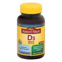 Nature Made Vitamin D3, 180 Softgels, Vitamin D 1000 IU (25 mcg) Helps Support Immune Health, Strong Bones and Teeth, & Muscle Function, 125% of the Daily Value for Vitamin D in Only One Daily Softgel