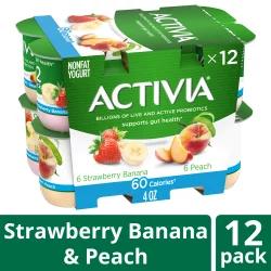 Activia Nonfat Probiotic Strawberry Banana & Peach Variety Pack Yogurt Cups