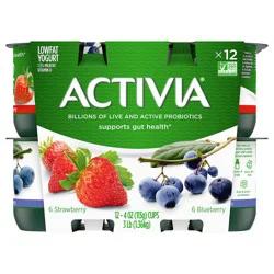 Activia Strawberry and Blueberry Probiotic Yogurt, Delicious Lowfat Yogurt Cups to Help Support Gut Health, 12 Ct, 4 OZ