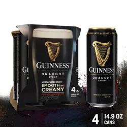Guinness Draught Stout Import Beer, 14.9 fl oz, 4 Pack Cans, 4.2% ABV
