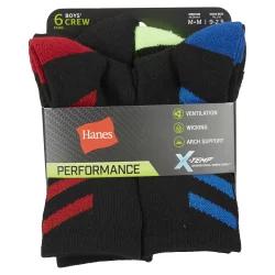 Hanes Boys' X-Temp Crew Socks, Black, Size Medium