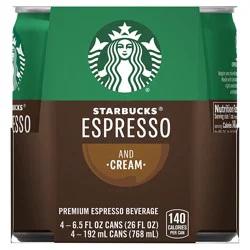 Starbucks Espresso Premium Beverage Espresso & Cream 6.5 Fl Oz 4 Count Cans