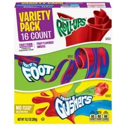 Fruit Snacks Variety Pack, Fruit Roll-Ups, Fruit by the Foot, Gushers, 16 Count