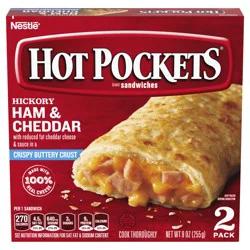 Hot Pockets Hickory Ham & Cheddar Frozen Snacks in a Crispy Buttery Crust, Frozen Ham and Cheese Sandwiches Made with Real Reduced Fat Cheddar Cheese, 2 Count Frozen Sandwiches