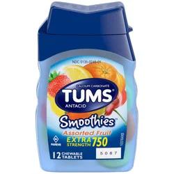 Tums Extra Strength Antacid Smoothies Assorted Fruit Chewable Tablet 12ct