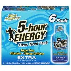 5-Hour Energy Extra Strength Blue Raspberry Energy Shot 6 - 1.93 fl oz Bottles