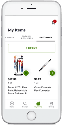 Save go-to grocery lists and tag favorite items to place orders fast.