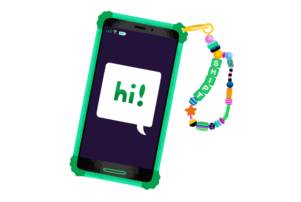 illustration of mobile phone with "hi" displayed