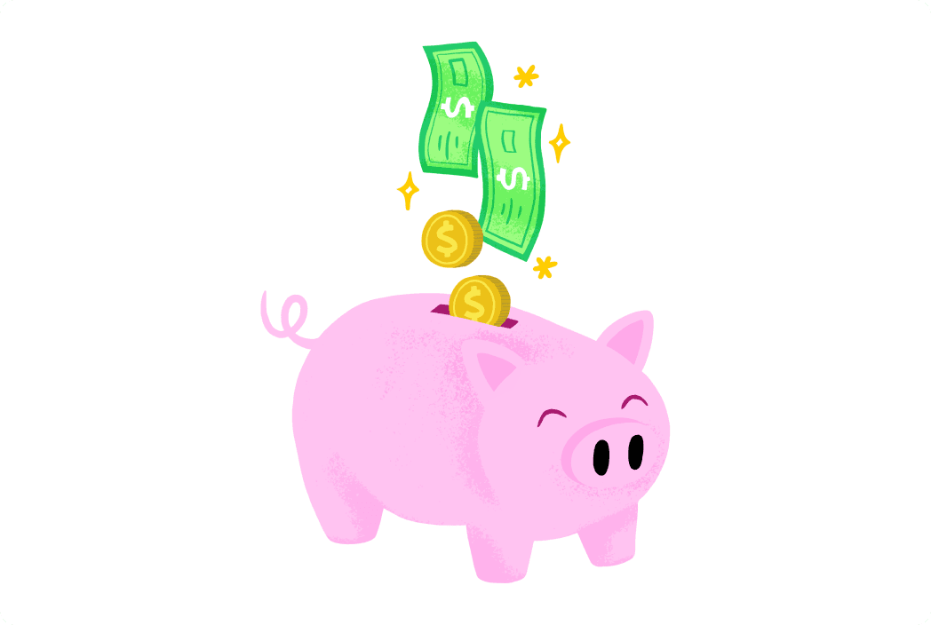 Illustration of piggy bank & money
