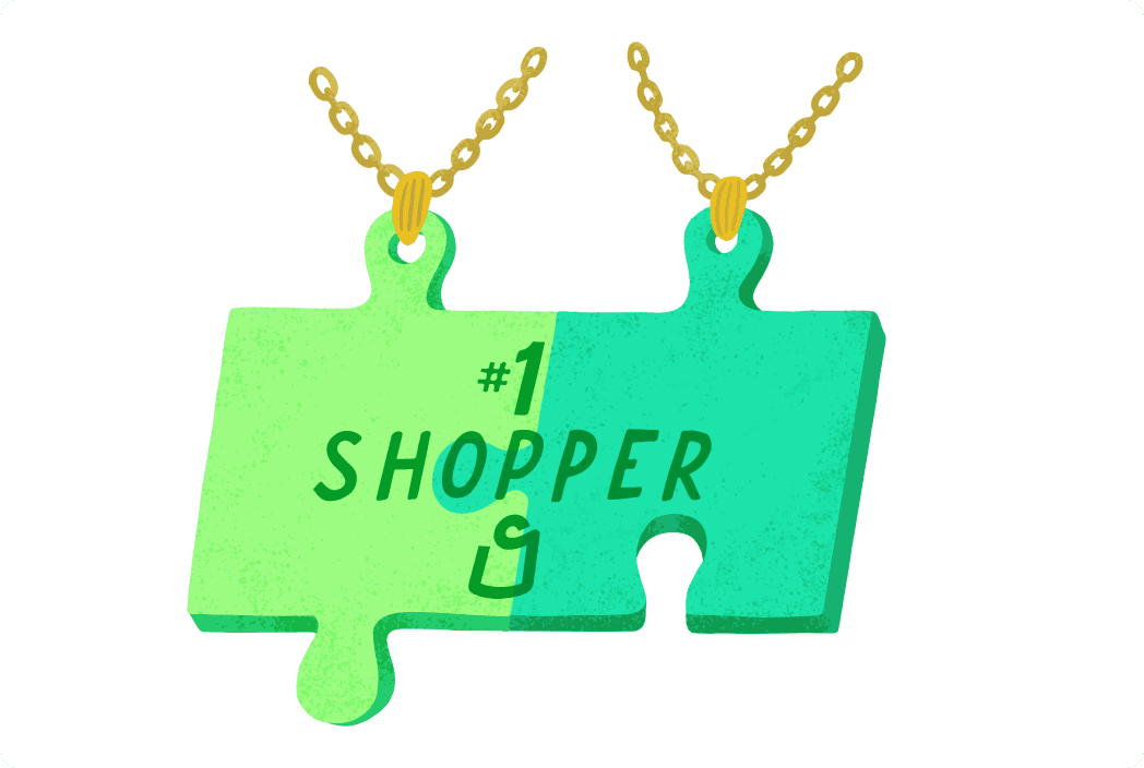 Illustration of shopper nameplate puzzle necklace
