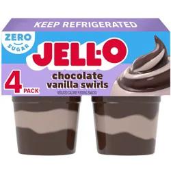 Jell-O Chocolate Vanilla Swirls Artificially Flavored Zero Sugar Ready-to-Eat Pudding Snack Cups, 4 ct Cups