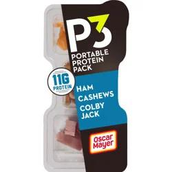 Oscar Mayer P3 Portable Protein Pack Ham, Cashews Colby Jack Cheese, for a Low Carb Lifestyle, for School Lunch or Easy Snack Tray