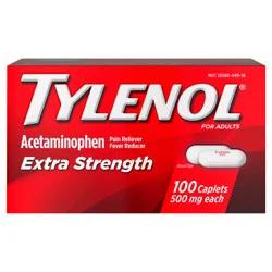 Tylenol Extra Strength Pain Reliever and Fever Reducer Caplets, 500 mg Acetaminophen Pain Relief Pills for Headache, Backache, Toothache & Minor Arthritis Pain Relief; 100 ct.; Pack of 1